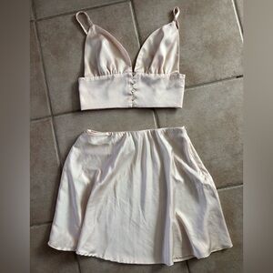 Light pink satin skirt set